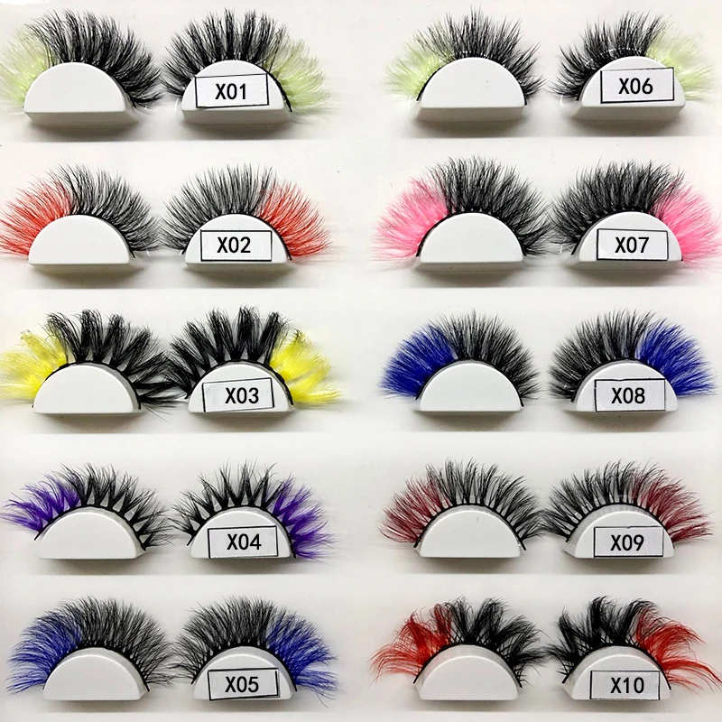 OKAYLASH Unique Mix Two Colors 3D Mink Rainbow Colored Eyelashes Volume Fluffy Red Purple Blue Lashes For Cosplay Halloween