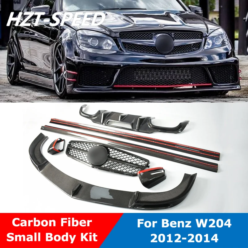 W204 Carbon Fiber Small Car Body Kit Front Rear Bumper Shovel Lip Diffuser Chin Side Skirts For Benz C200 C180 2012-2014