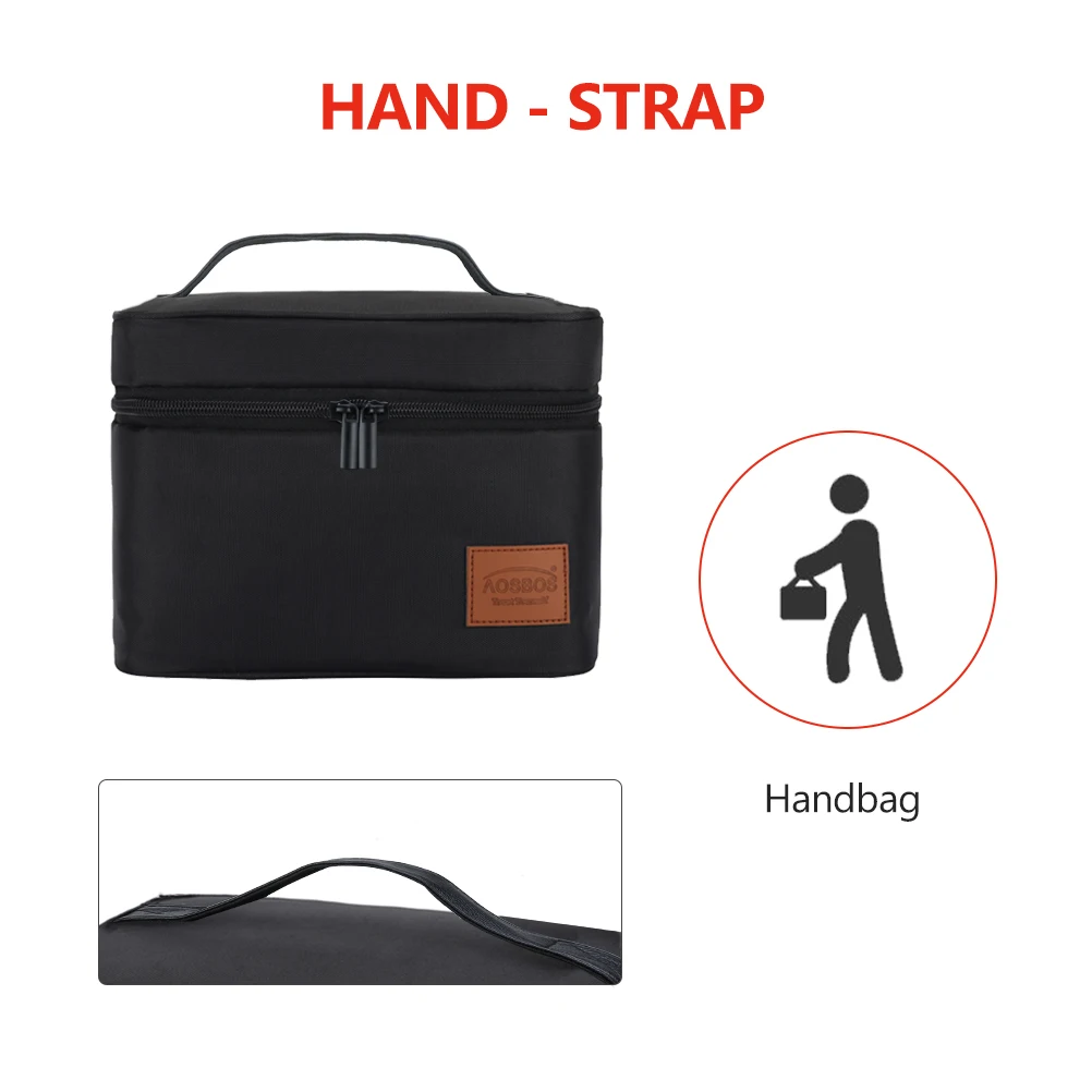 Aosbos Portable Food Picnic Cooler Box bag Black Insulated Daily Lunch Bags  Fashion Thermal Storage Tote Bag for Women Men