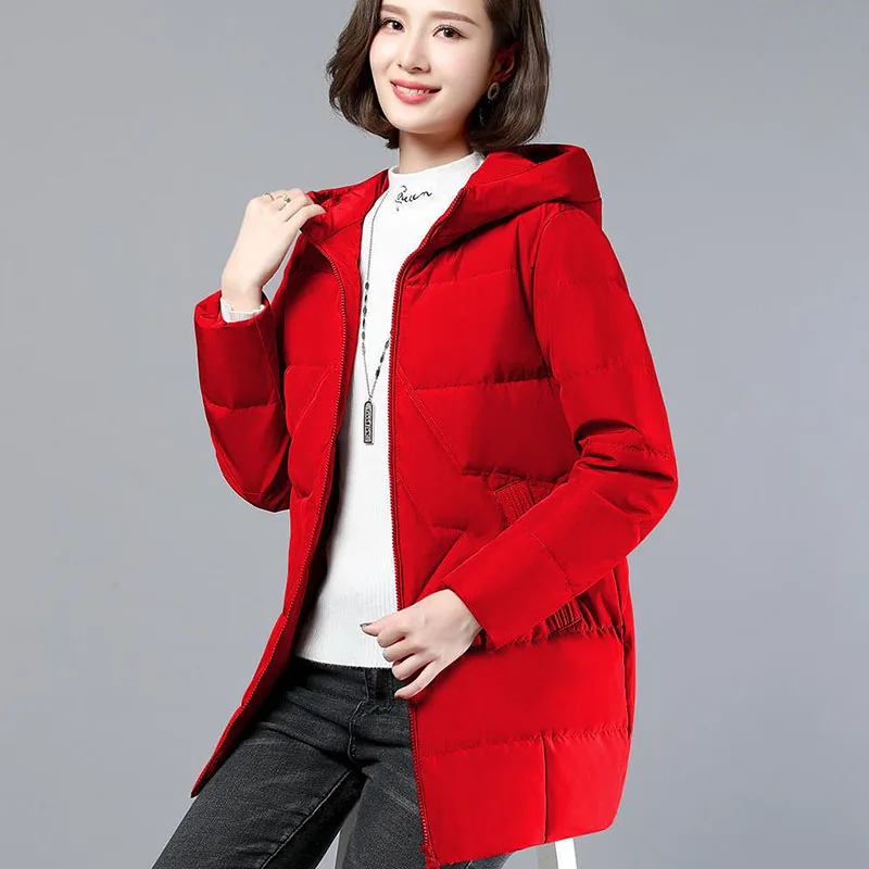 Thicken Women's Cotton Clothes Mid-length Autumn Winter 2022 New Splicing Zipper Hooded Loose Keep warm  Ladies Cotton Jacket