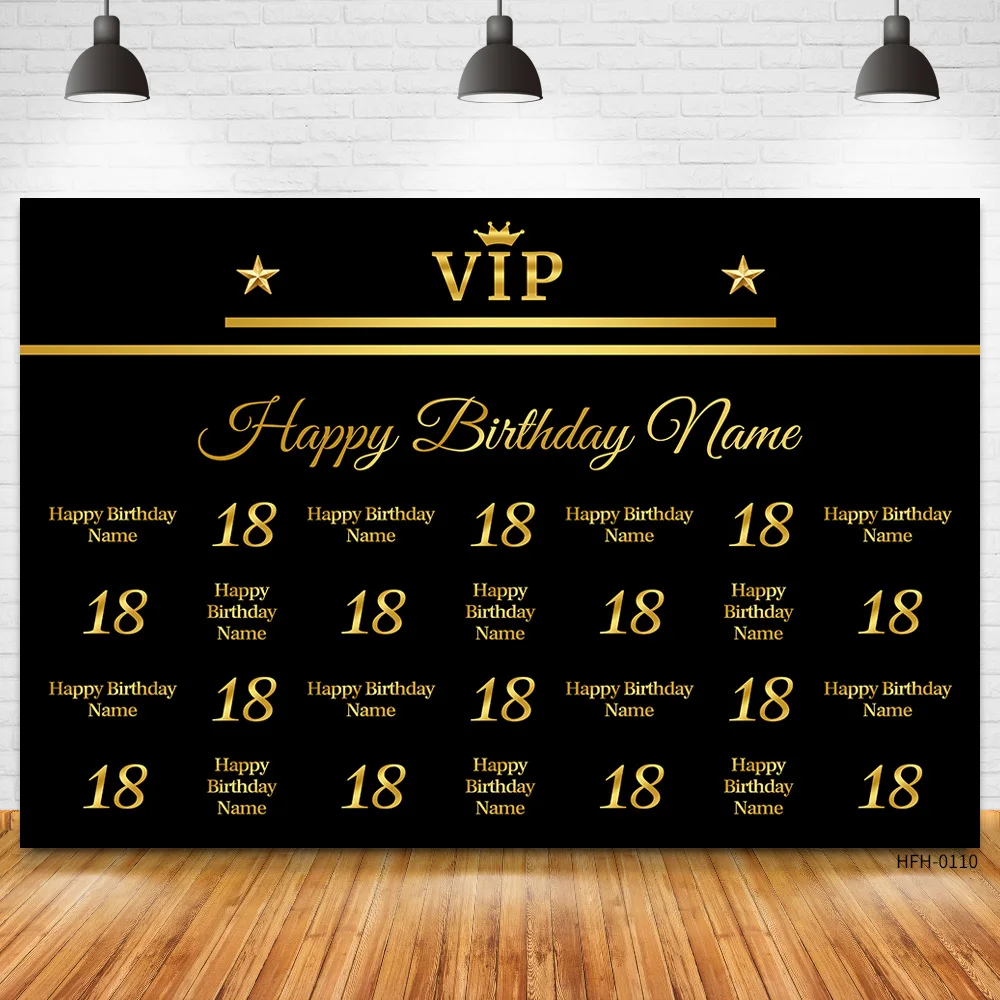 Pano de fundo preto com nome personalizado, fundo dourado com glitter, fotochamada, 18, 25, 30, 40, 50, 55th aniversário, fotografia para estúdio fotográfico