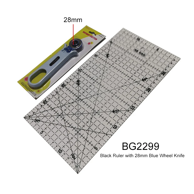 Règle de Patchwork en Acrylique Transparent, Combinaison d'Outils, Couteau Rond de 45mm, 15x30cm, 1 Pièce