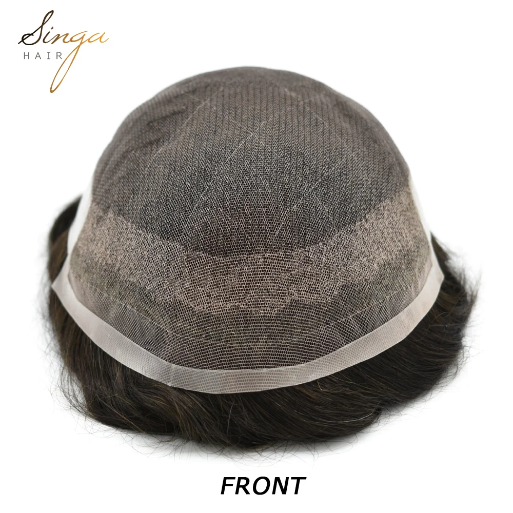 Singa Hair – perruque pour hommes, perruque, toupet, cheveux respirants, dentelle française complète, ruban facile à attacher, pour remplacement de cheveux, octogone 4