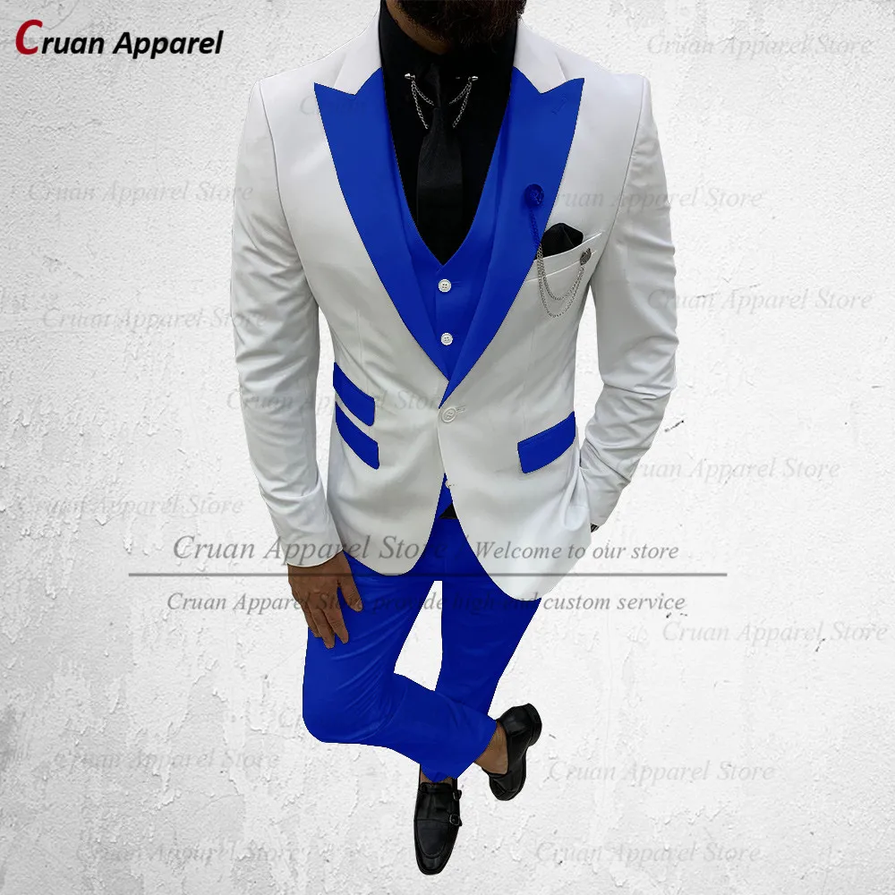 

(20 Colors) 2022 New Brand Royal Blue Men's Wedding Suit Set Slim Fit Groomsman Tuxedo Custom White Groom Blazer Vest Pants 3Pcs