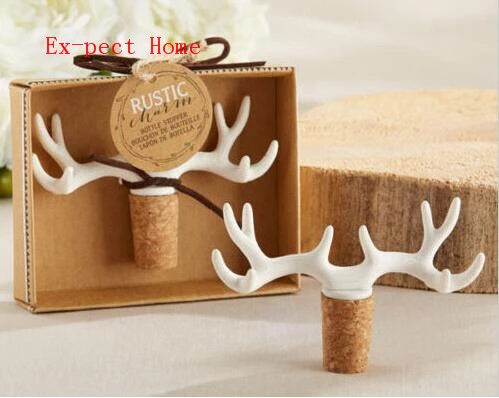 

50 Pcs Antler Wine Stoppers Champagne Bottle Sealer Cork Red Wine Plug Stopper Novelty Wedding Decor Birthday Shower Party Favor