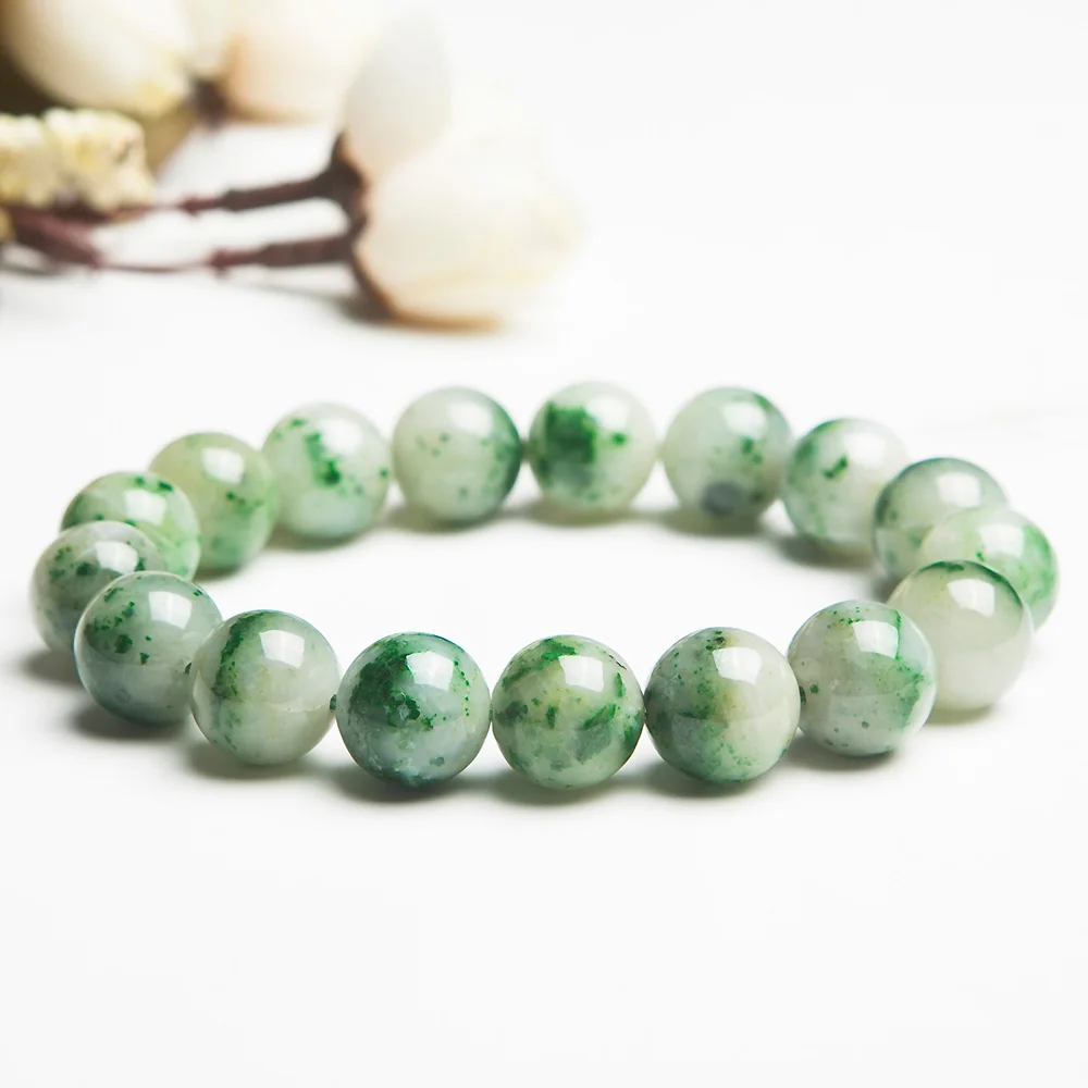 Genuine Natural Green Dushan Jade Bracelet Women Men Stretch 12mm Crystal Gemstone Round Bead Bracelet AAAAAA