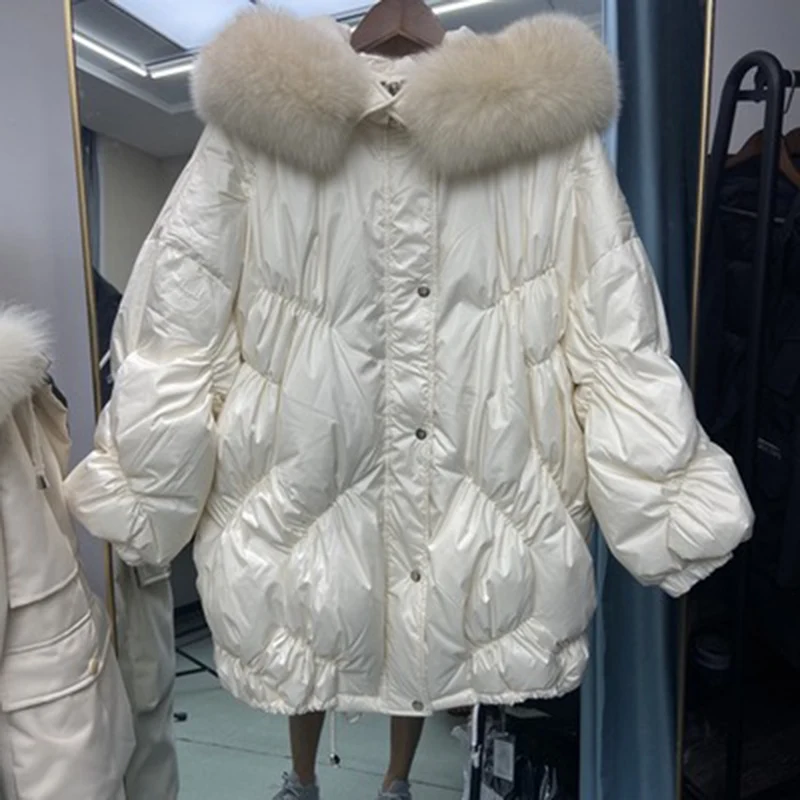 2025 Female Thicken Warm Winter Down Coat Women Large Real Natural Fur 90% White Duck Down Parka Hooded Winter Jacket