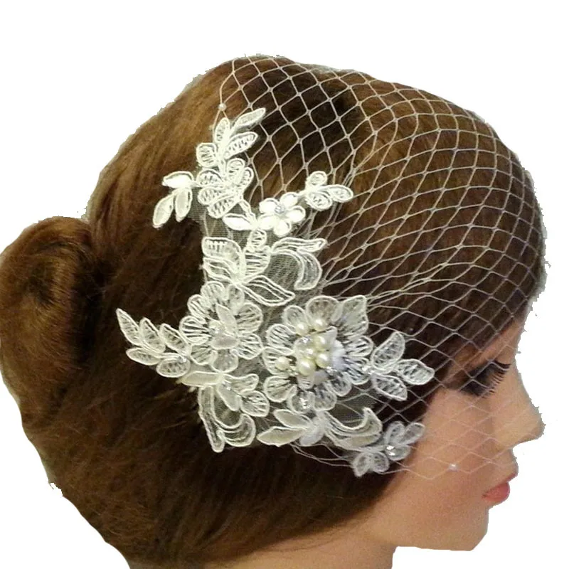 Voile de mariée blanc en dentelle à une couche, accessoire de coiffure de mariée, avec perles, pour femmes élégantes, fascinateur avec peigne