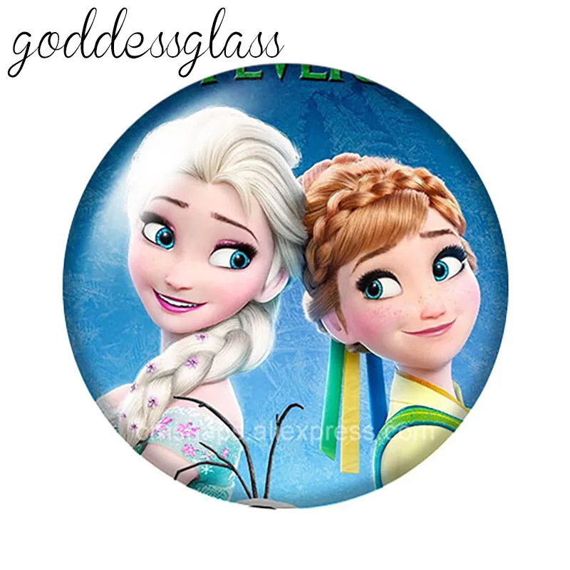 Disney Princess Elsa Anna Cute Olaf 10pcs Round photo glass cabochon 18mm snap buttons for 18mm snap bracelets jewelry wholesale