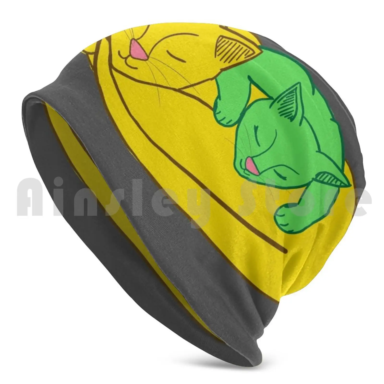 Green And Yellow Cuddling Kitties-Punk , Hidge Beanies Knit Hat 672 Beanies Print Hidge Punk Voltron Vld Hunk