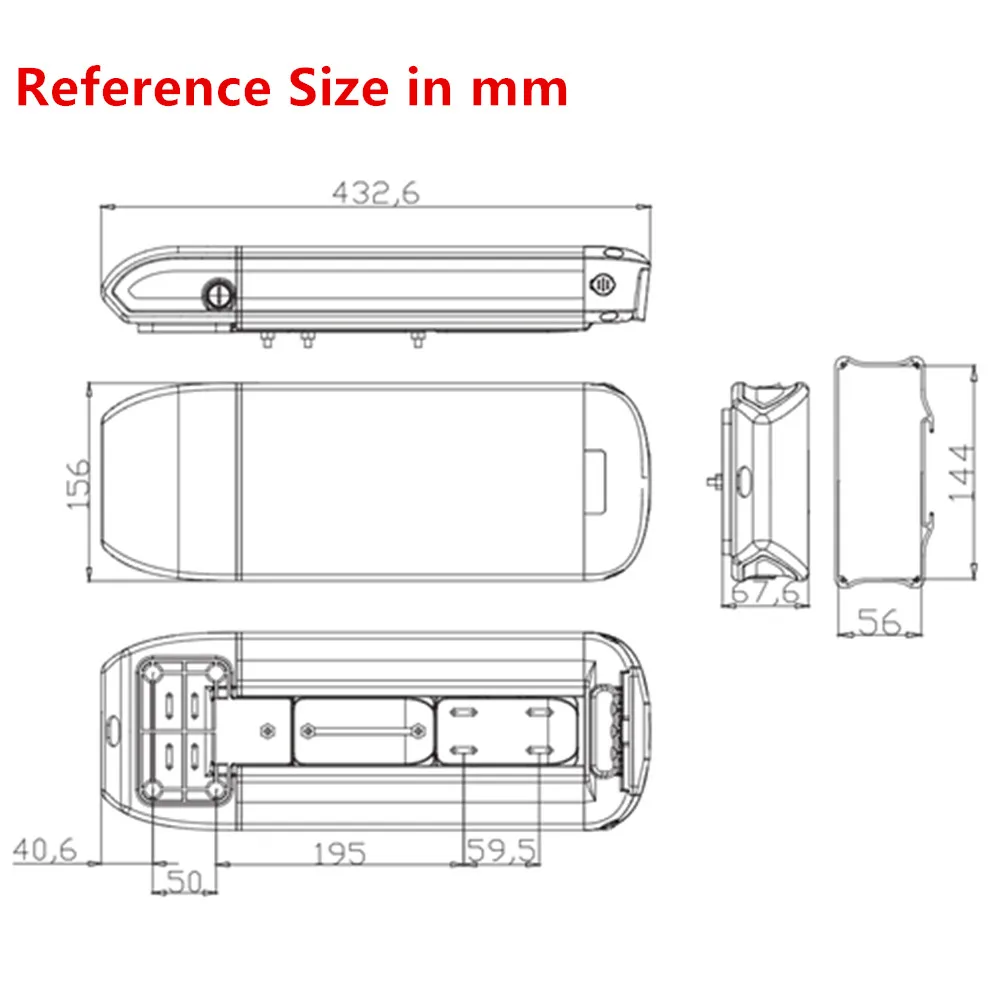 36Volt Rear Rack Carrier City Electric Bike Battery Box 36V 48V Silver or Black Color Ebike Battery Case Replace Repair Upgrade