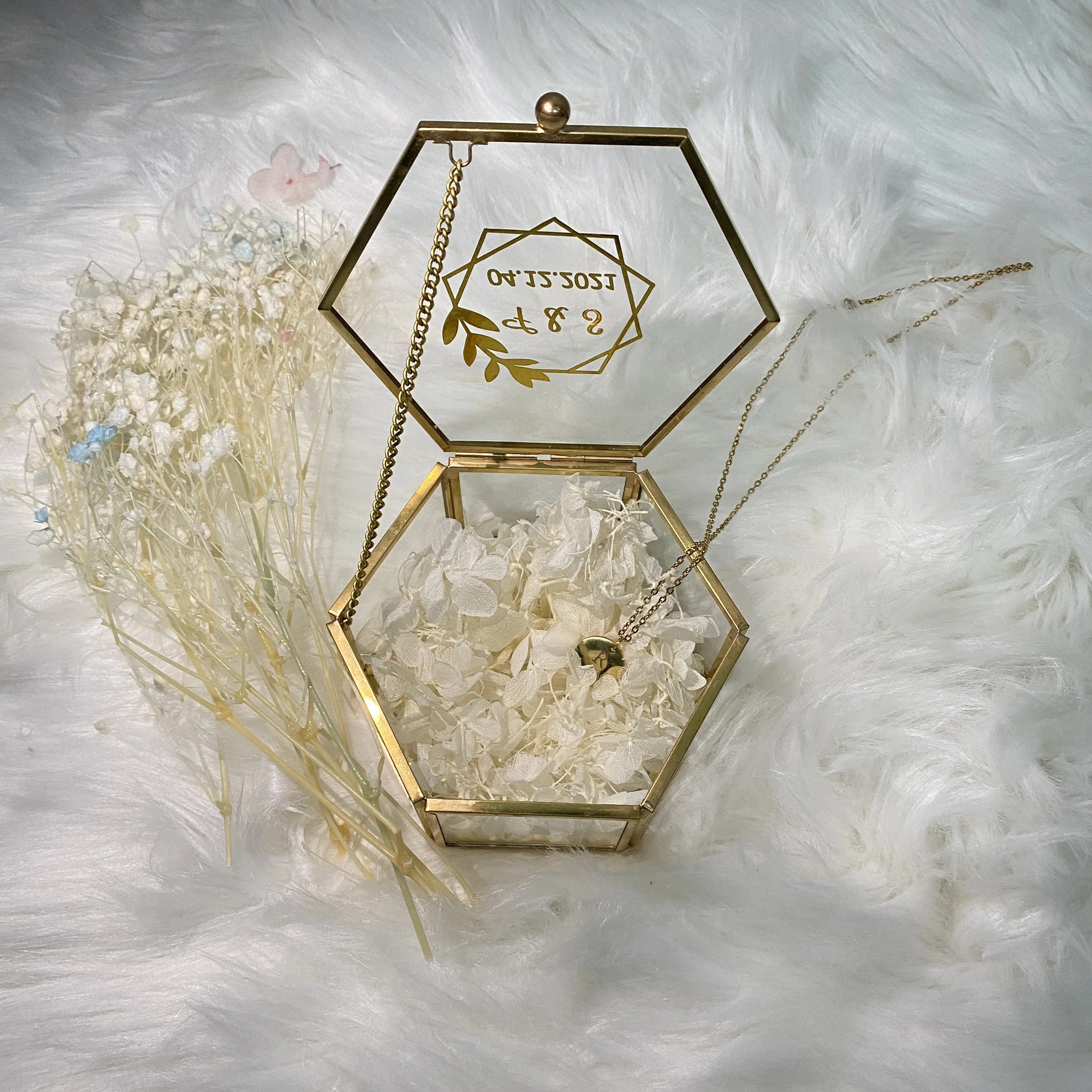 Custom Wedding Ring Box Engagement Hexagonal Glass Ring Box Proposal Bride Bridesmaid Gift Personalized Wedding Decoration Gifts