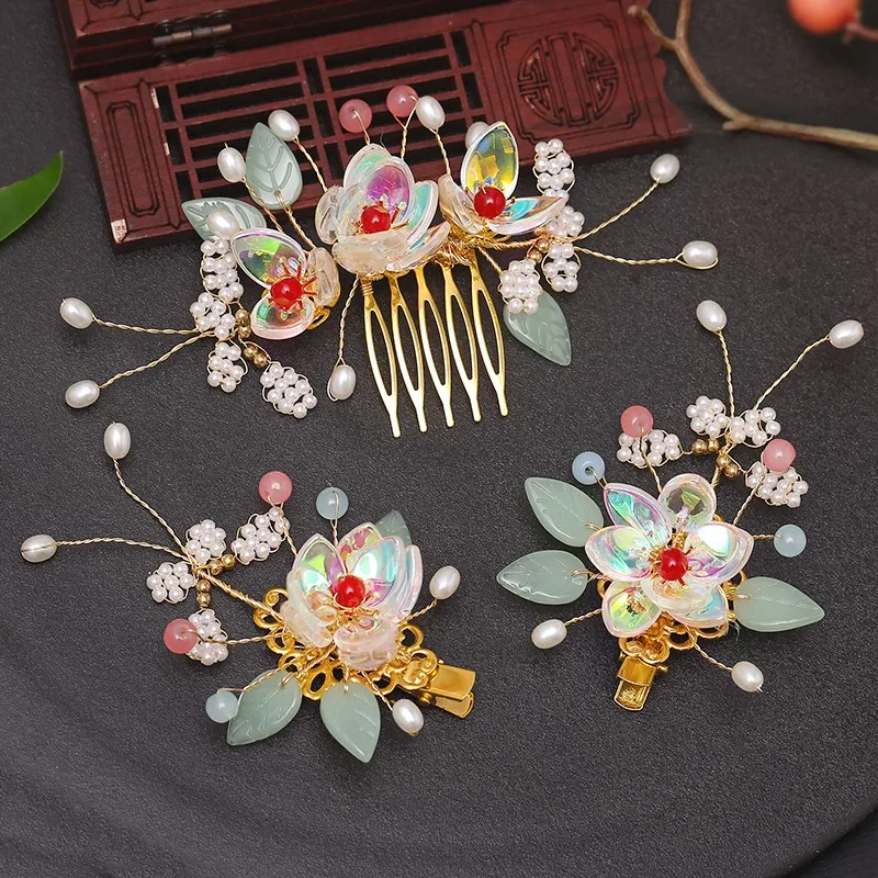 Người Hán Quần Áo Mũ Đội Đầu Kẹp Tuinga Phụ Kiện Tóc Một Đôi Hairclips Tua Rua Buyao Phụ Kiện Tóc Tóc Khóa