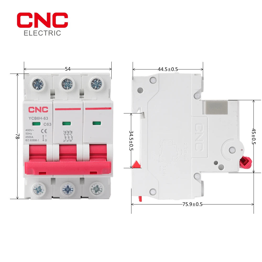 CNC 1P 2P 3P YCB6H-63 18mm Miniature Circuit Breaker Din Rail Mount Breaking Capacity 6A/10A/16A/20A/25A/32A