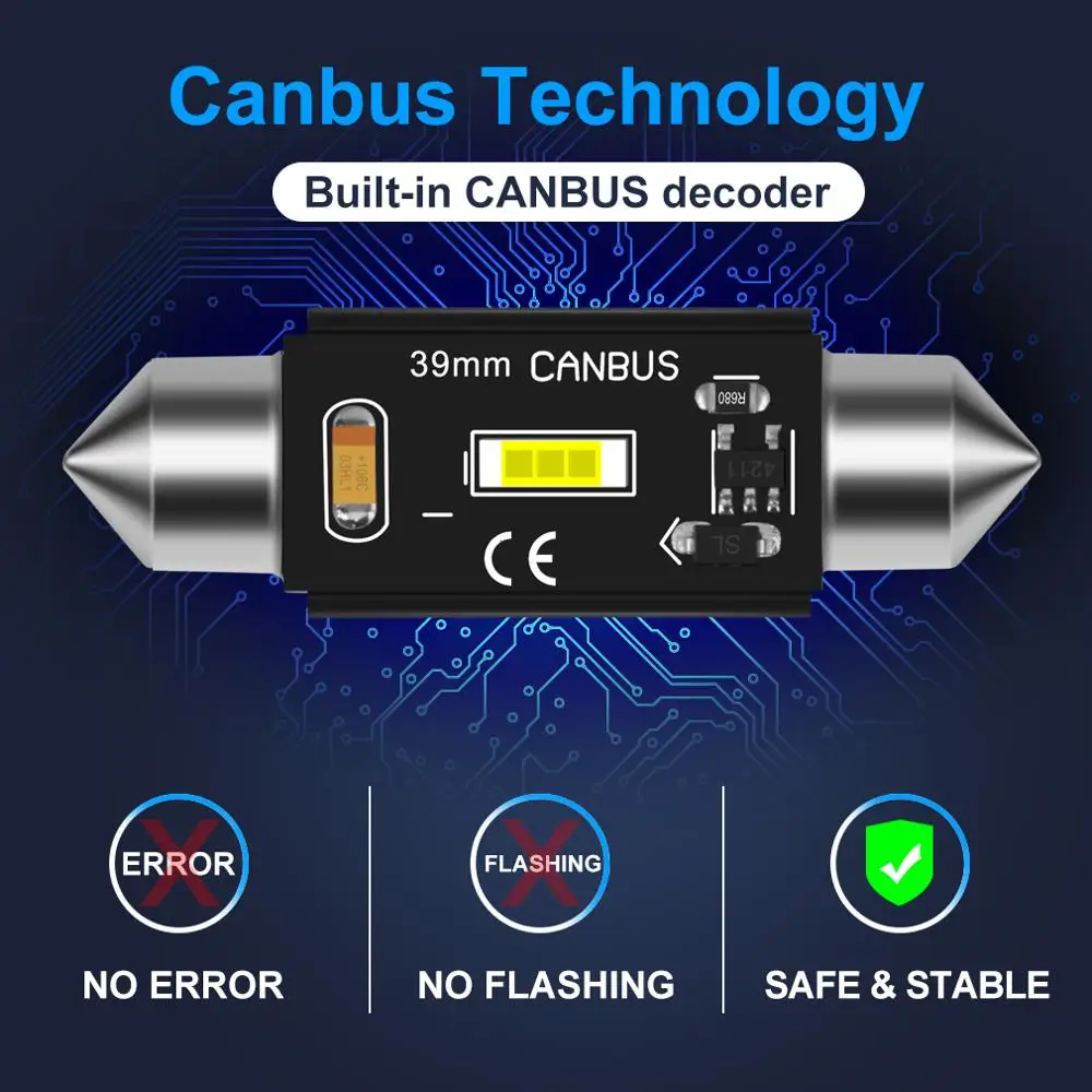 1pcs CSP Chips Canbus C5W C10W Led Bulb 31mm 36mm 39mm 41mm Car Festoon Light Interior Dome Reading Lights 6000K Pure White