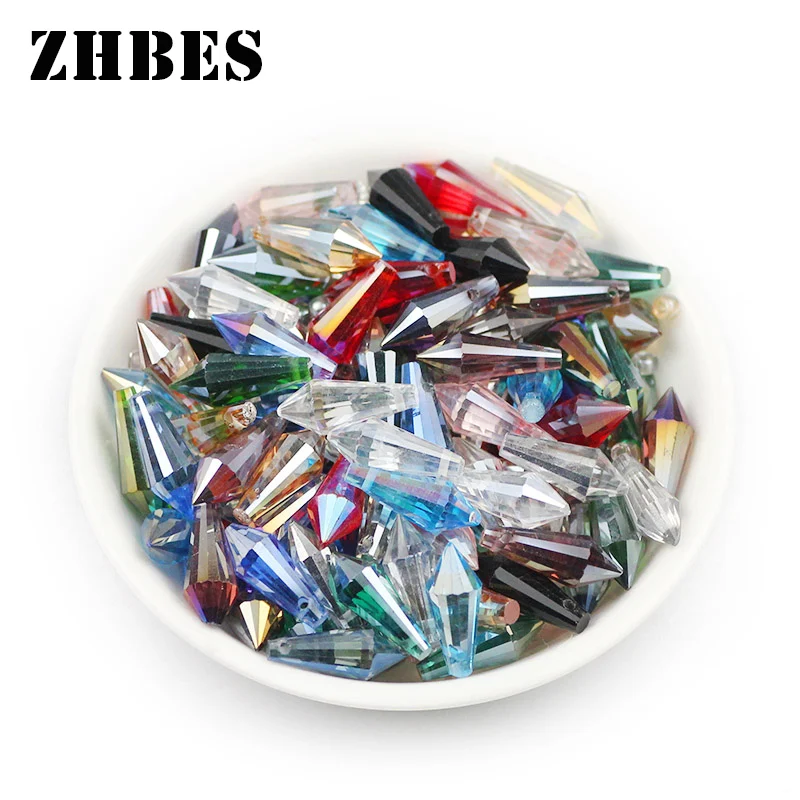 AB Farbe Glas Spacer Lange Kegel Waterdrop Form Österreichischen Kristall Lose Perlen 6*15MM 50 stücke Für DIY Schmuck Machen Armbänder