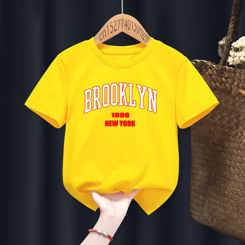 Brooklyn 1898 New York Boy Girl T-shirts Kid Children Letter Clothes Baby Black Harajuku Kawaii Tops Gift Present ,Drop Ship