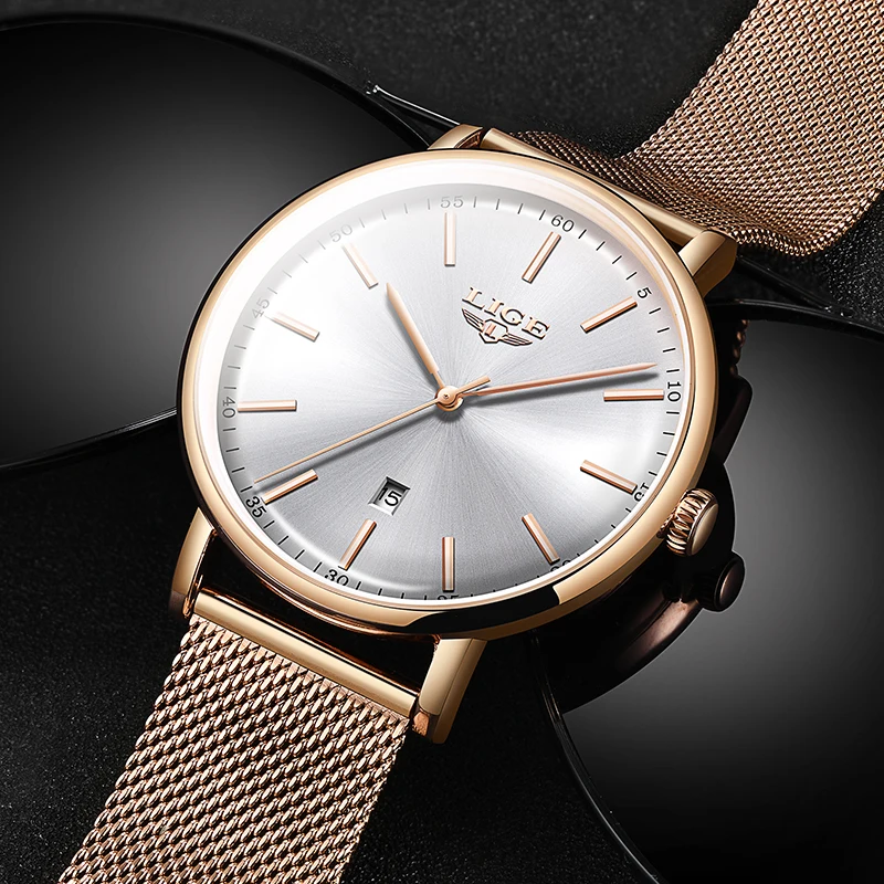 LIGE S Rozsdamentes Acél ultra-thin Lezser Karóra Kvarc clocktop márka Fényűzés Vízhatlan esőköpény nézni  womens watches  Megmunkalás ladie