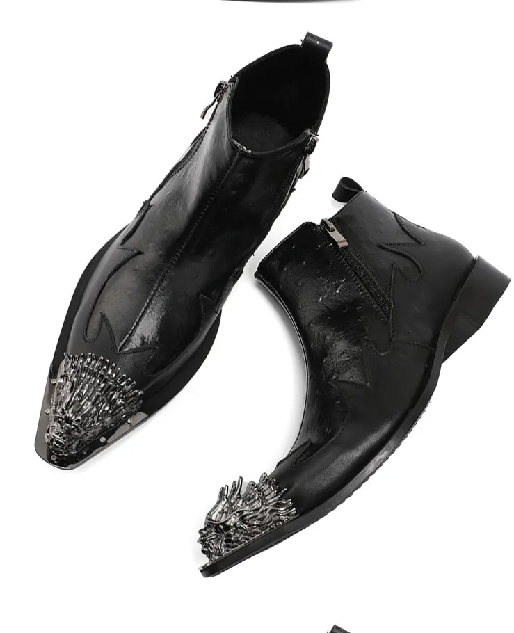 Herbst Partei männer stiefel Lron kopf Tipp Niet Metall schnalle Rindsleder Gao Bang Luxus Leder stiefel Sozialen kontaktieren Hochzeit schuhe – Detail 4