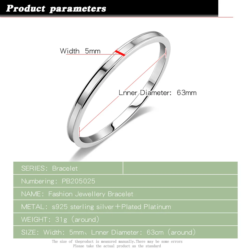 Fashion 925 Sterling Silver Bangle Bracelet Simple Personality Minimalist Simple Glossy Jewelry for Women Gift Pulseira