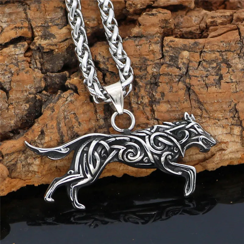 Stainless Steel Vikings Style Wolf Pendant Geri and Freki Knot Necklace