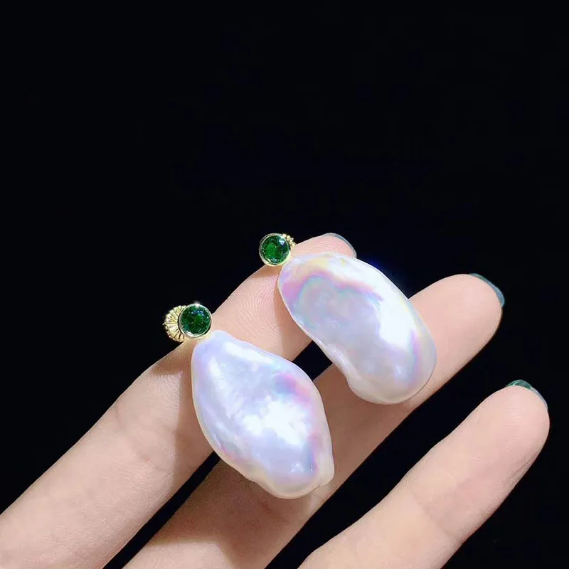 2Pair 14x21MM Cultured White Keshi Pearl Stud Earrings