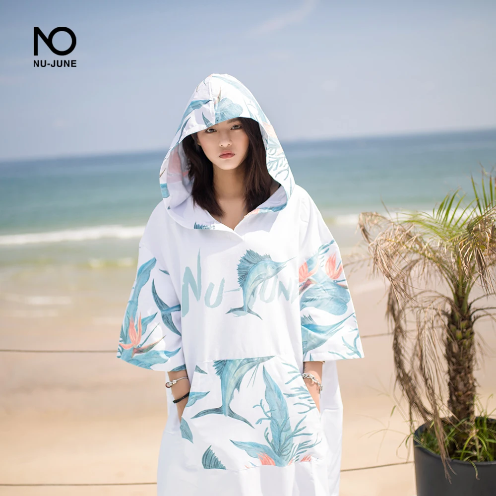 Aux- june-Serviette de bain à capuche en microcarence pour homme et femme, peignoir de plage, poncho, impression Proxy, extérieur, natation,