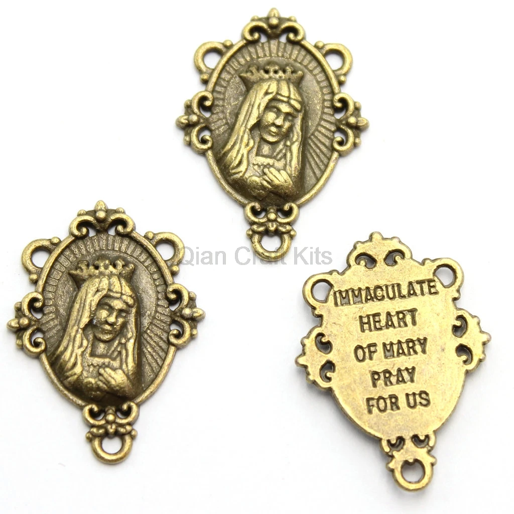 15pcs zinc alloy pendant, charm, drops Rosary Center Medal Immaculate Heart of Mary Antique Bronze  Rosary Parts