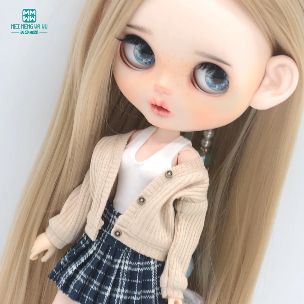Kleidung für Puppen, passend für Blyth Azone OB22 OB24, Puppenzubehör, modische Jacke, Strickjacke, Minirock, Hemd – Detail 2