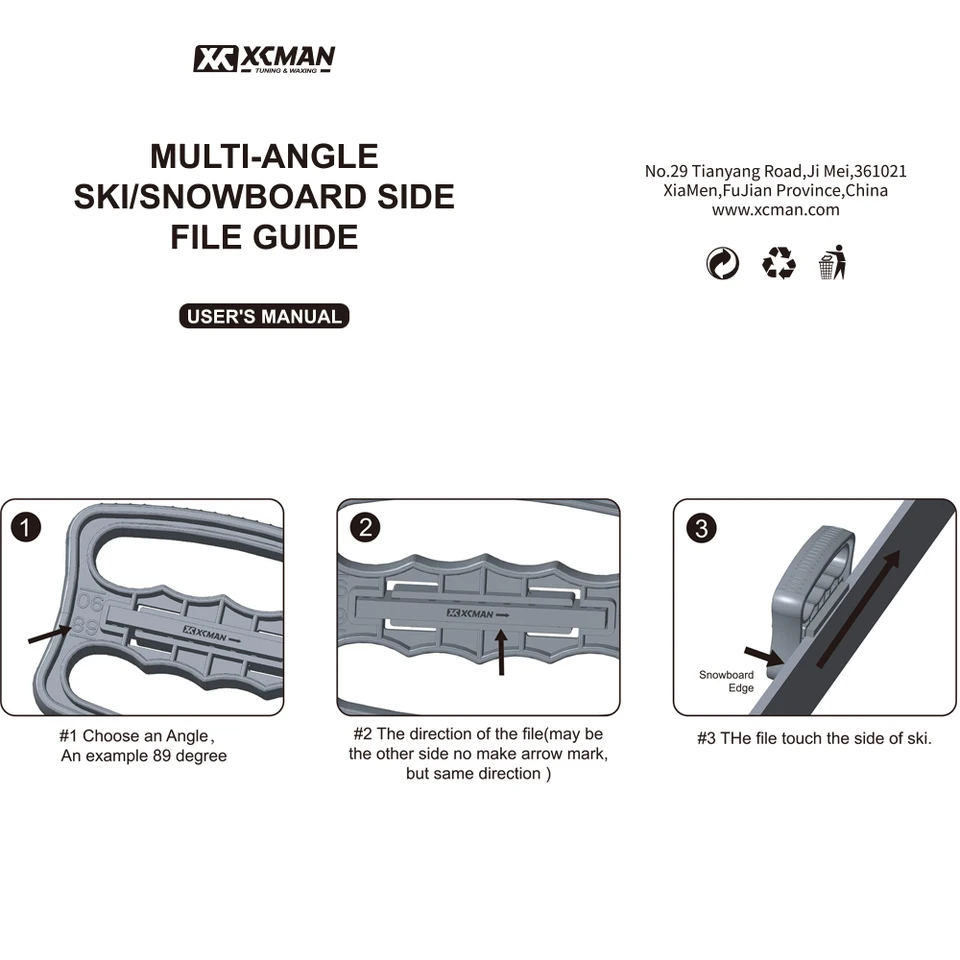 XCMAN Ski Snowboard Side Bevel File Guide Edge Tuner Tool Multi