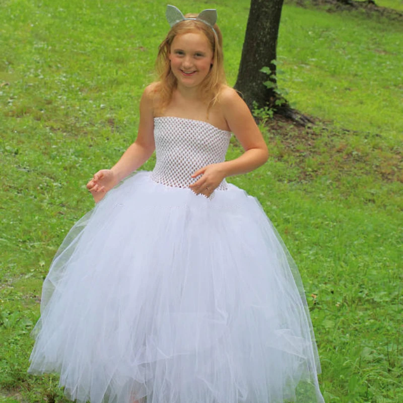 Vestido de tul para niña, vestido de tul con lazo para el pelo, corsé de ganchillo blanco para niña, disfraz para fiesta de cumpleaños y boda