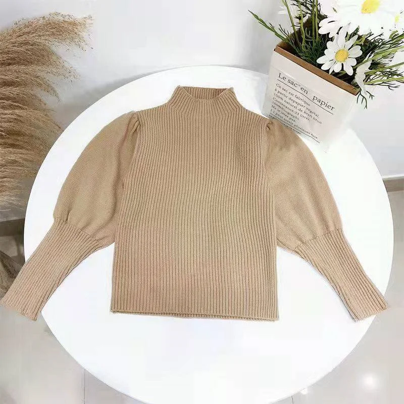 Baby Girl Sweater Puff Sleeve Solid Color Spring Autumn Winter Child Knitted Pullover Top High Quality Baby Clothes 1-10Y