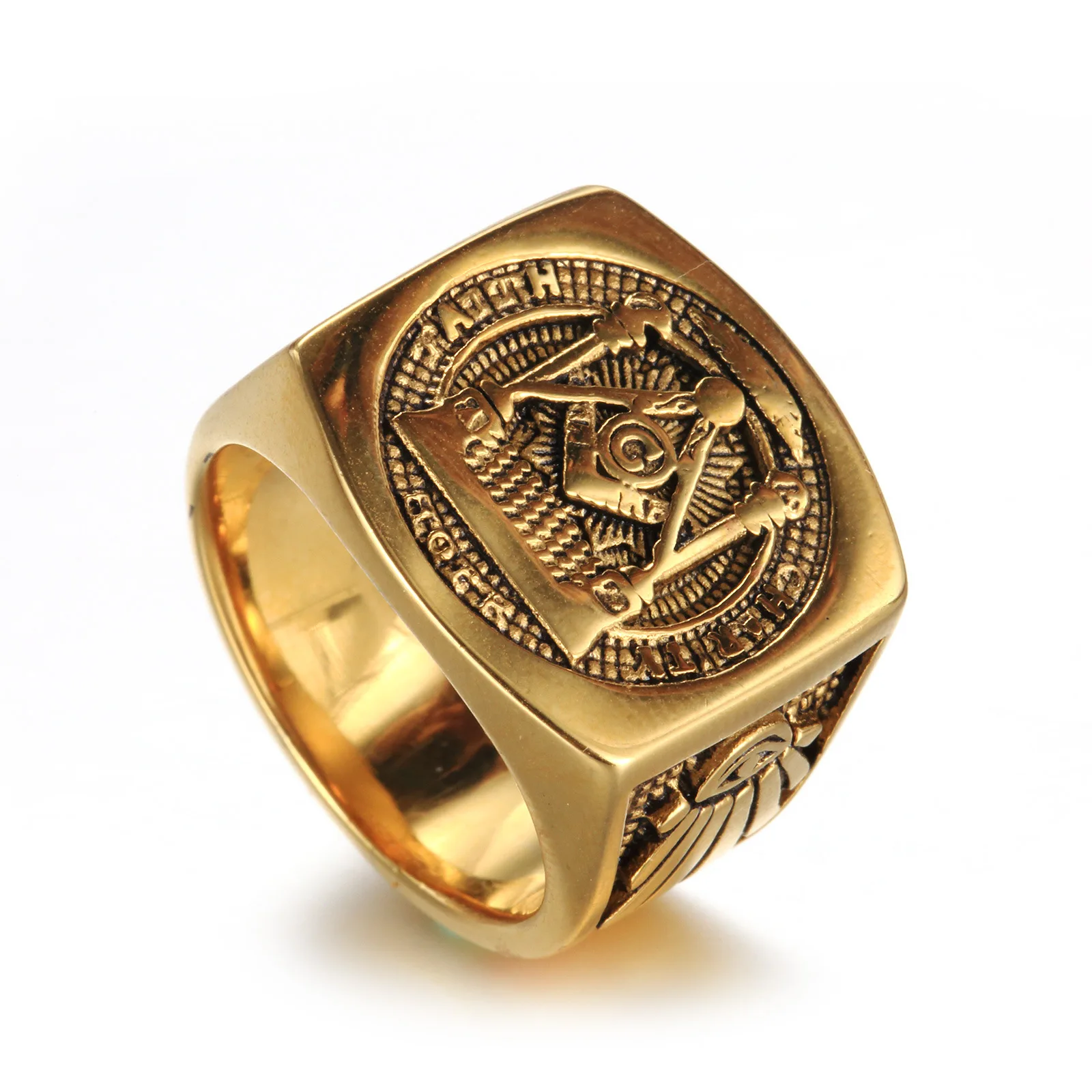 Hip Hop 1pc 316L stainless steel men\'s retro ring AG Masonic ring boyfriend gift Festival gifts jewelry wholesale