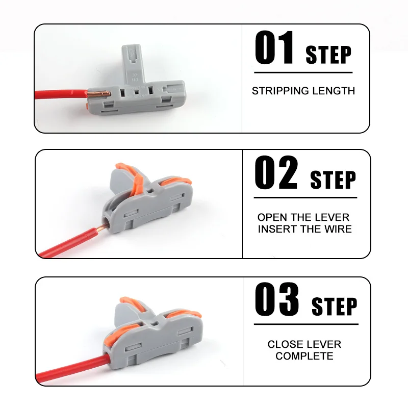 10 PCS T-Type Universal Compact Push-in Quick Wire Connector Quick Distribution Terminal Copper Clip Home Main Power splitter