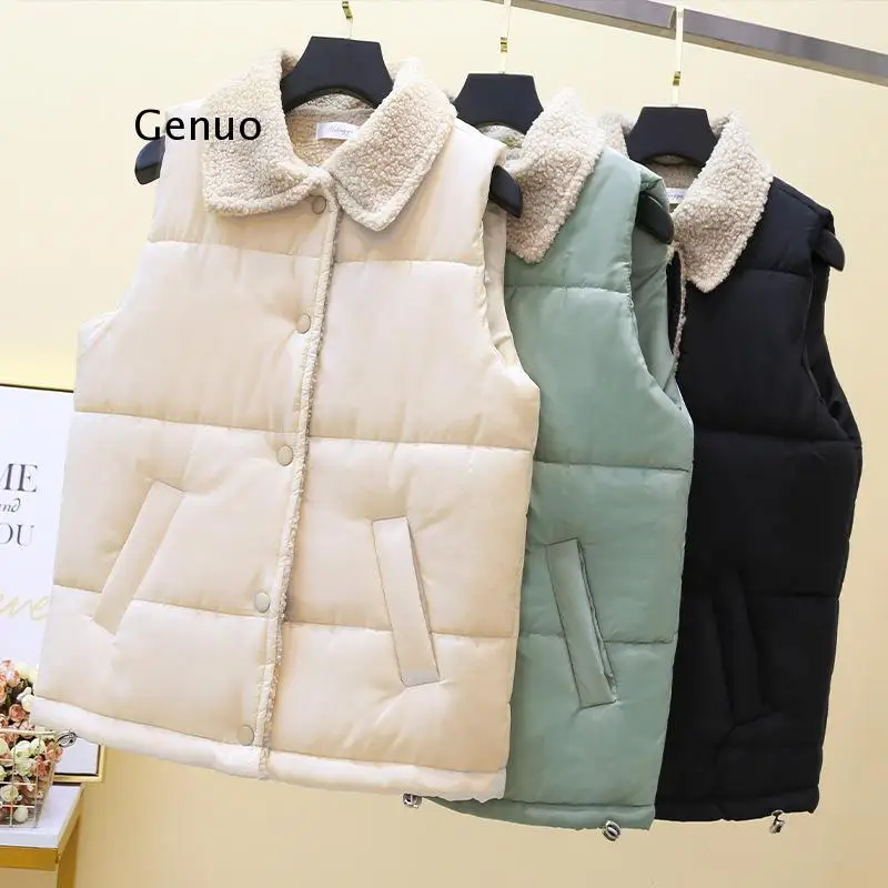 Winter Fur Collar Vest Women Outerwear Autumn Women's Slim Fit Cotton Vest Sleeveless Waistcoat Jacket Warm Windproof Female Top