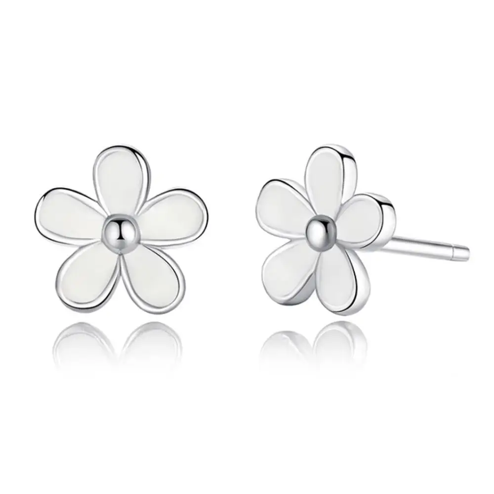 925 Sterling Silver White Daisy Stud Earrings For Women Kids Wedding Gift Female Pendientes