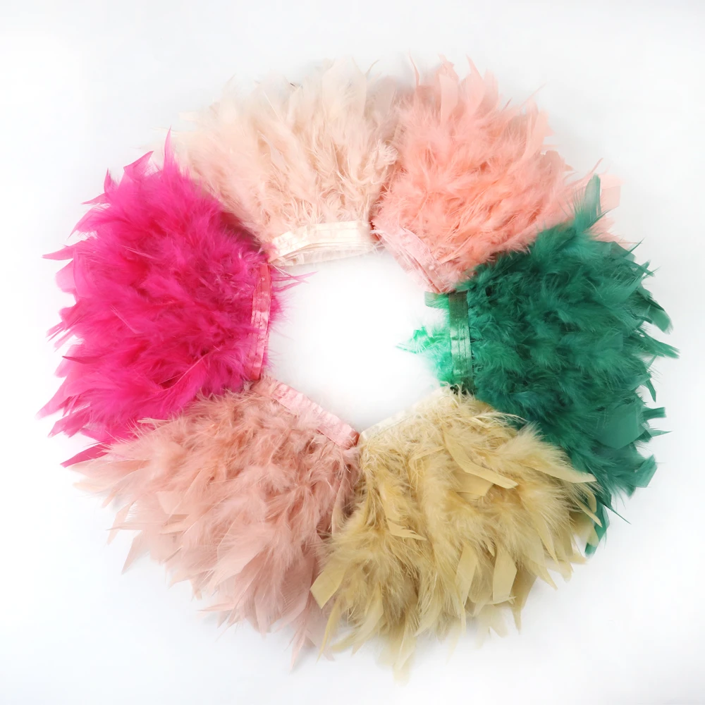 1 Meter/Lot Turkey Feathers Trim Fringe 10-15 CM Fluffy Plumes Ribbon For Crafts Needlework DIY Wedding Clothes Decoration Decor