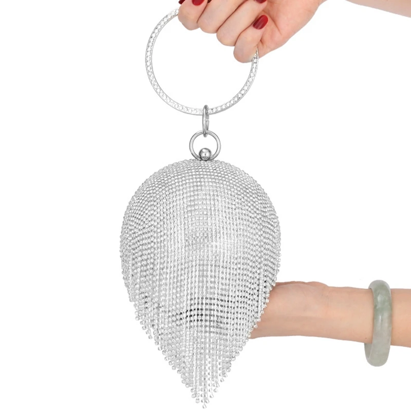 DOYUTIG Luxury Women's Round Ball Rhinestone Evening Bags Shining Crystal Tassels Day Clutch Bags Female Wedding Clutch Bag A241