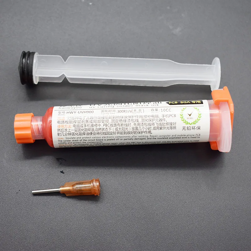 10ML Red UV Solder Mask  1 Needle & Push PCB BGA PAINT PREVENT CORROSIVE ARCING Soldering Paste Flux Cream Welding Fluxes Oil