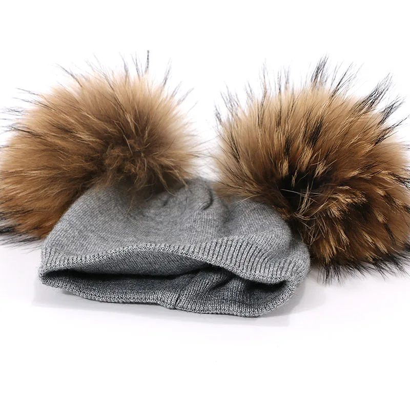 Winter Children Double Plush Ball Cap Hat for Kids Baby Girls Knitted Beanies Cap Hat Thick Female Autumn Fur Pompom Ski Cap