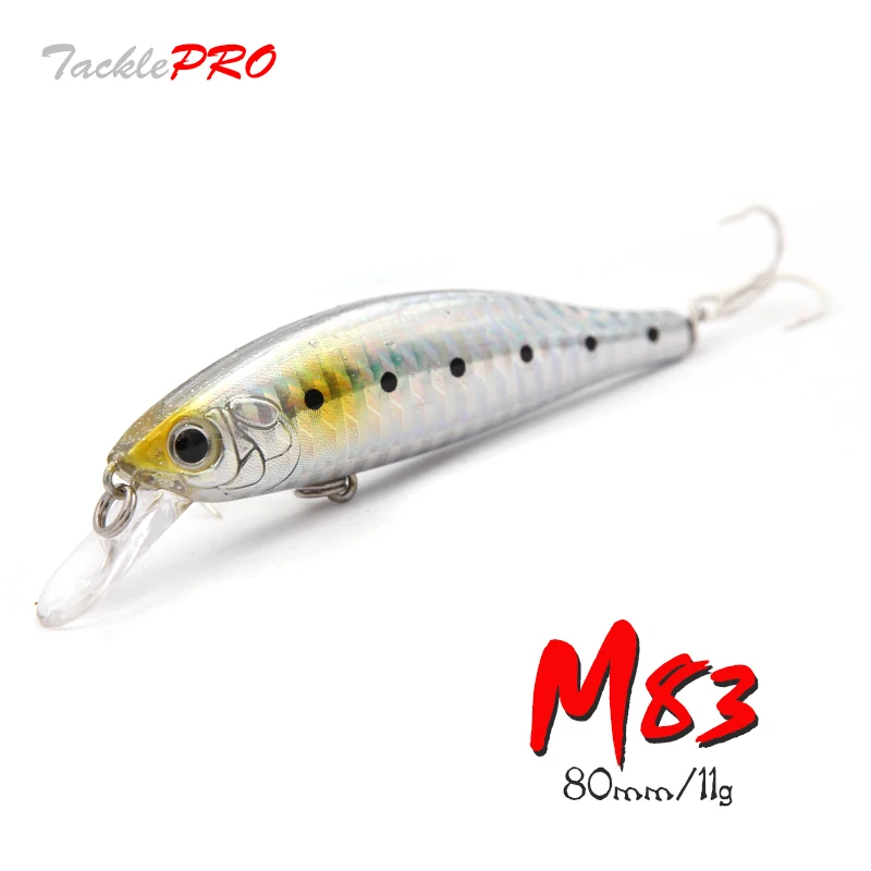 TacklePRO-M83 Artificial Swimbait Lures, 3D Eyes, Mustad Hooks, Sea Fishing, Bass, Minnow, Best Selling, 80mm, 11g, 1Pc