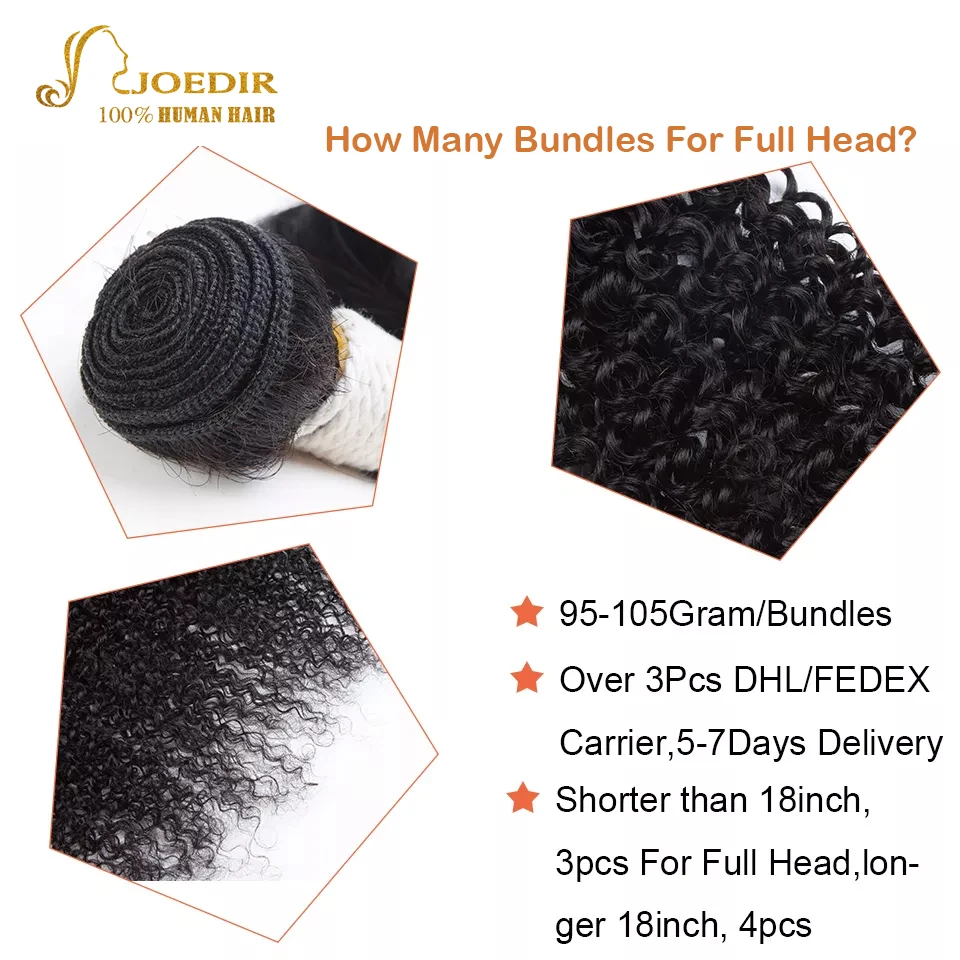 Joedir Kinky Curly Bundles with closure Human Hair bundles with closure Brazilian Hair Weave 3 Bundles With Closure Remy Hair