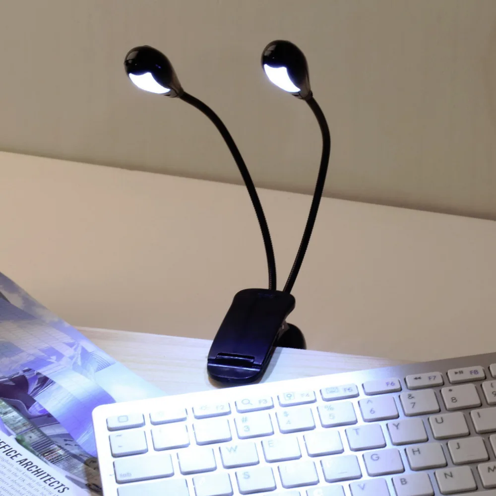 

Fashion Adjustable Goosenecks 2 Dual Flexible Arms 4 LED Clip-on Light Lamp Desk Table Lamp For Piano Music Stand Book