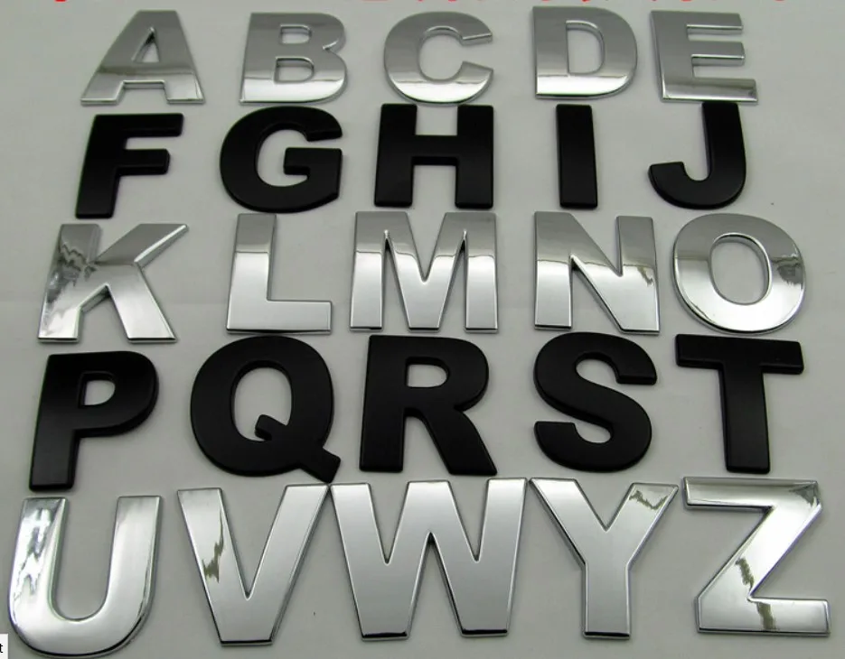 1Pcs Silver 3D Metal 25mm DIY Letters Alphabet Emblem Numbers Chrome Labeling Car Sticker Digital Badge Accessories Motorcycle