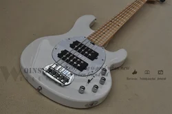 In Stock electric bass guitar,Ray 5 strings bass,white basswood body,maple fingerboard HH pickups,active battery