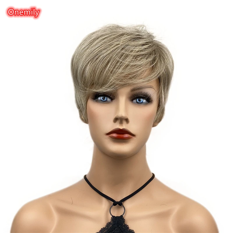 

Onemily 6 Inch Short Straight Heat Resistant Synthetic Natural Hair Wigs for Daily Use Cosplay Costume Party