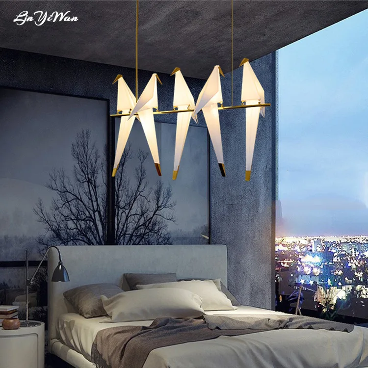 Nordic paper crane chandelier modern minimalist LED living room bedroom shop decorative light bird restaurant lighting