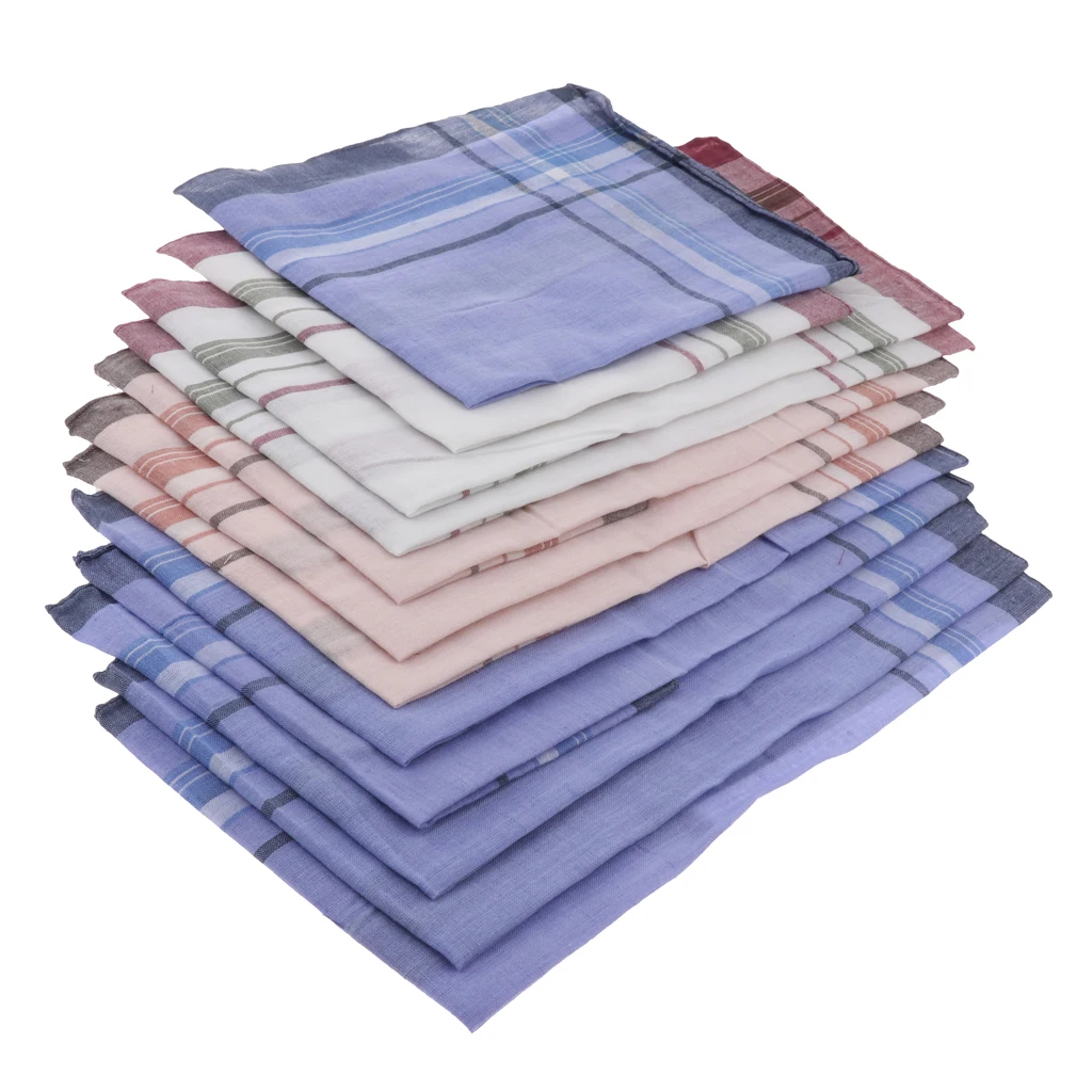 12 adet moda erkek ekose pamuk cep mendilleri cep kare Hankies seti 36x37cm