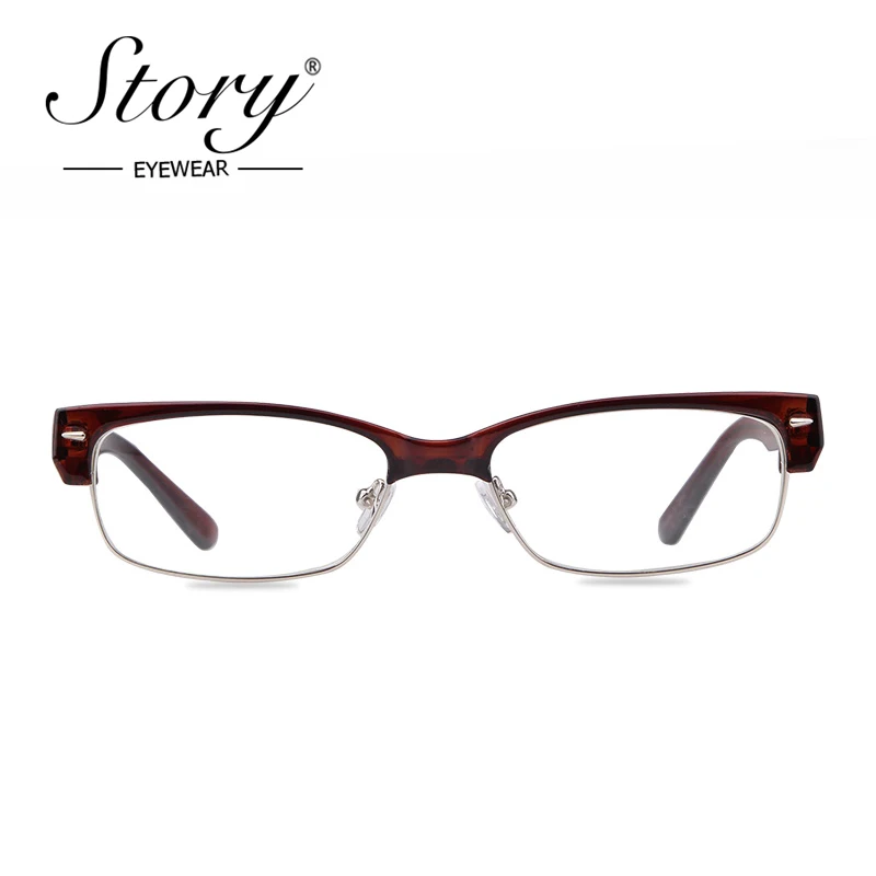 STORY square clear glasses frame women men 2019  brand designer vintage Leopard black Half frame fake eyeglasses for unisex 1906