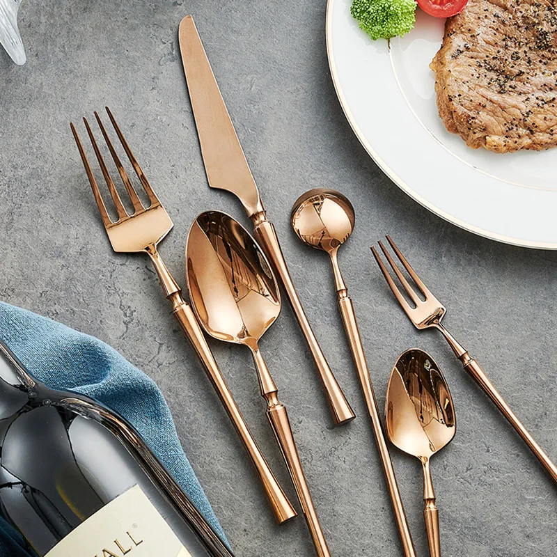 Mirror 304 Stainless Steel Knife Fork Spoon Set Rose Gold Cutlery Dinnerware Set Silverware Dessert Steak Fork Coffee Spoon